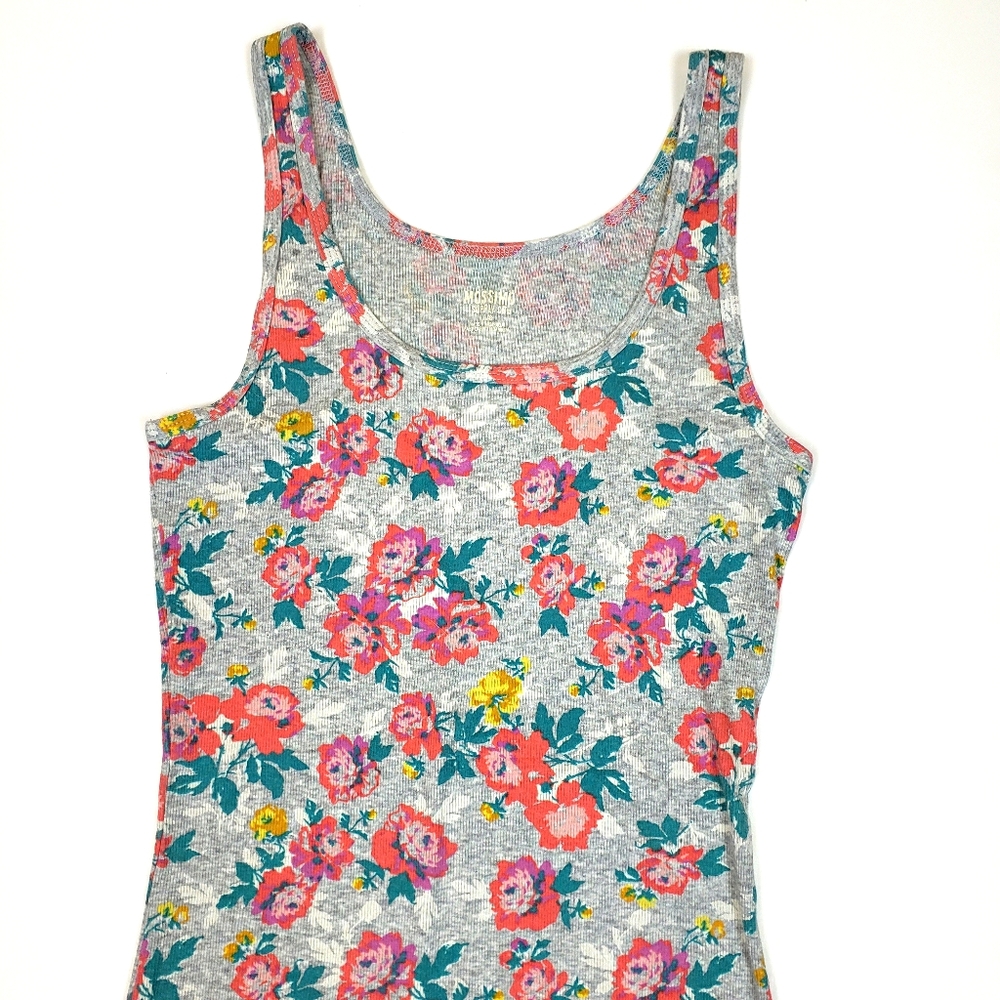 Mossimo Gray Floral Ribbed Tank Top